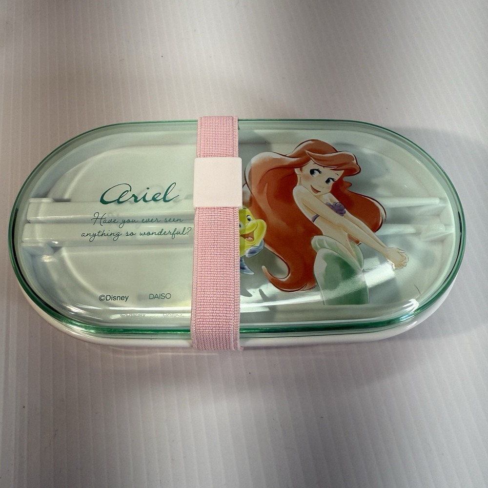 Daiso Japan The Little Mermaid Ariel Small Two Tier Lunchbox W/ Chopsticks NEW